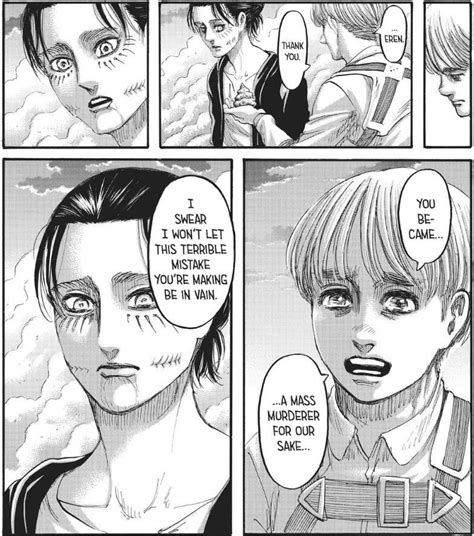 Thank you eren for becoming a mass murderer  spoiled mango sub 🥭🥭🥭@powderdunk @CondemnedThroat @IntroSpecktive It's also the whiplash of going from Eren being a mass murderer for a noble reason to being an incel in like two pages which is both really funny but really dissatisfying imo